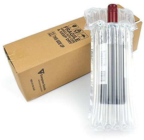 Evergreen Goods 30 x Single Wine & Beer Bottle Cardboard Box with Inflatable Air Cushion Packaging | Quantity Discounts | 370 x 130 x 130mm Carton | 100 um thickness pump-up bag