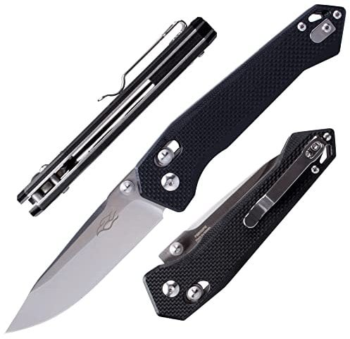 Firebird GANZO FB7651-BK Couteau Pliant de Poche Lame en Acier 440C 83 mm G10 Poignée Antidérapante avec Clip Camping EDC Couteau 199 mm 101 g (Noir)