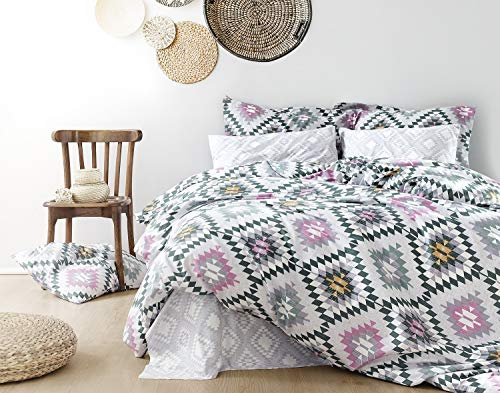 KESTEX Bettwäsche Diamond 135 x 200 cm 2 teilig Ethno Muster GRAU Pastellfarben Raute Quadrat / 2 teilig weiche Flauschige Bettbezüge mit Reißverschluss + 80x80cm Kissenbezug