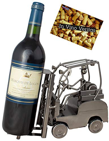 BRUBAKER - Porte-Bouteille de vin - Cariste/Chariot élévateur - Métal - Carte de vœux Incluse - Idée Cadeau Originale - Objet décoratif
