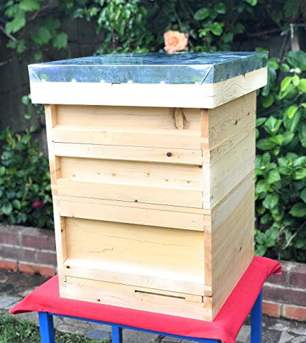 British Standard National Beehive, Anatolian cedar wood, with LANDING BOARD NOW, complete set with wire queen excluder, made in Europe