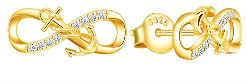 INFINIONLY Damen Ohrring, 925 Sterling silber Schmuck-Sets, Anker und Unendlichkeitssymbol Ohrringe, golden, Intarsien Zirkon, Geburtstag Weihnachten Muttertag Geschenk
