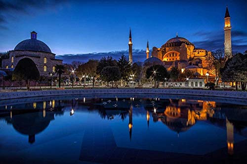 XZHYMJ 5D DIY Diamantmalerei nach Zahlen Kits Die Blaue Moschee in Istanbul Vollbohrerei Stickerei Kreuzstichmalerei für Wohnkultur 50x40cm