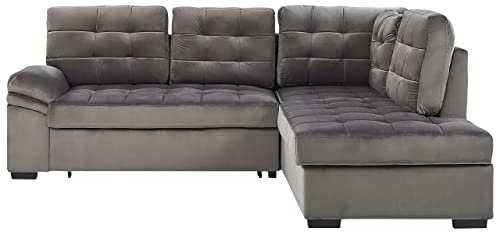 Beliani Modernes Ecksofa Samtstoff grau linksseitig Holzbeine modern Varnamo