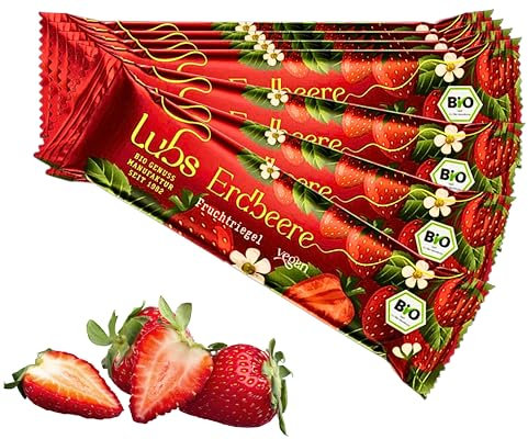 Snack Bag - 10x 30g Lubs Bio Fruchtriegel Erdbeere | Bio & Vegan | Fruchtriegel mit frischem Obst| Riegel glutenfrei| Fruchtschnitte