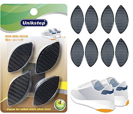 Unikstep 4 Paar Schuhabsatz-Reparaturplatte, Sneaker-Absatz einseitig abgenutztes Gummi-Patch, Schuhabsatz-Reparatur- und Ersatz-Kit mit Schleifpapieren (Schwarz)