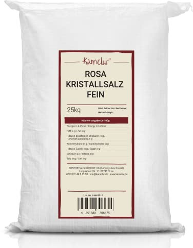 Kamelur 25kg Rosa Kristallsalz fein feines Steinsalz ohne Zusätze, ideal für die Salzmühle - Salz fein in der Großpackung