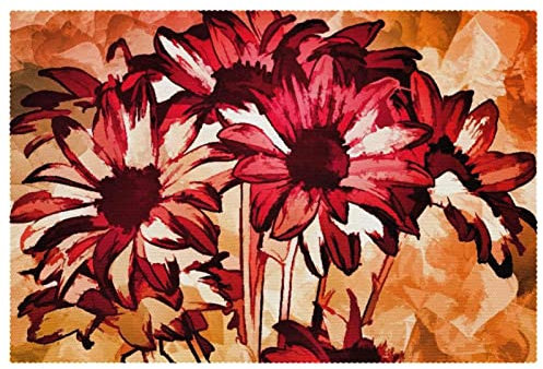 Wasserfarben rote Blumen abstrakte Platzsets 1 Stück für Esstisch, waschbar, rutschfest, Tischset für Weihnachten, Urlaub, Geburtstag, Party