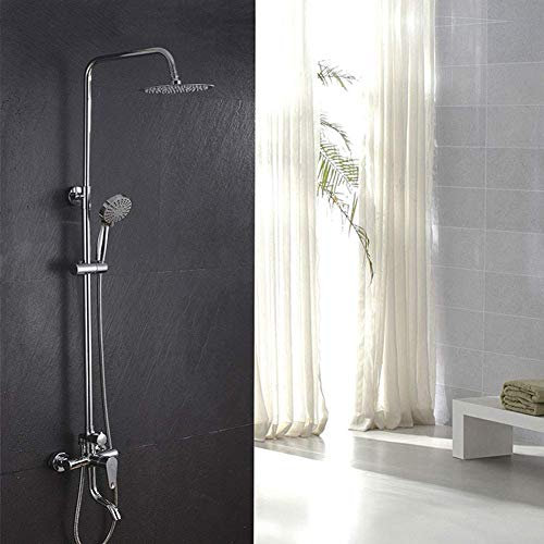 JYCCH Badezimmer-Duschgarnitur aus Edelstahl 304, Messing, Chrom, 20,3 cm, Wandmontage, Duscharmatur mit Duschkopf, Wasserspardüse, Luftsprudler, kalt und Dusche mit Mischer, Kupfer