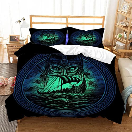 JIARAO Bettwasche 135×200 Das Wappen der Wikinger 3D Druck Bettwäsche Set Weiche kuschelig Mikrofaser Bettbezug 135×200 cm mit Reißverschluss Kinder Sommer Bettbezüge und 2 Kissenbezug 80x80 cm