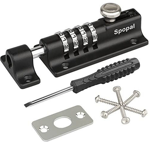 Loquet de Verrouillage à Combinaison,[Avec un tournevis] Spopal Verrou de Porte à Code, Imperméable Verrou à Combinaison à 4 Chiffres avec Vis de Fixation de Sécurité pour Armoire, Garage, Hangars