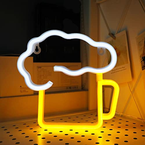 ENUOLI Bier Neon Licht, LED -Bier Neon Schilder Wanddekoration Batterie USB betriebene Bierlampe Hanges Nachtlichtkunst Dekor Licht für Bar Nachtclub Home Pub Store Urlaub Feier Geburtstagsfeier Deko