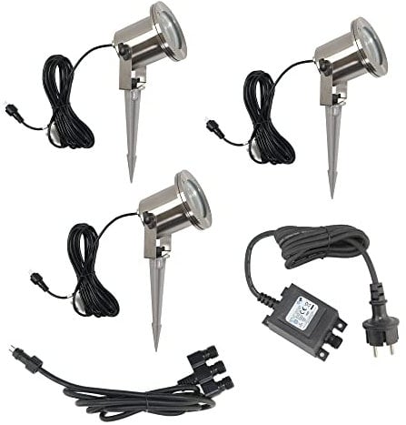 VBLED 3er Set LED-Teichstrahler/Gartenteich Licht 12V, aus Edelstahl IP68 mit MR16 Leuchtmittel 5W