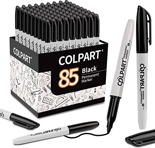 colpart 85 pcs|Permanent-Marker Pen Schwarz-Filzstifte mit Feiner Spitze, Wasserfest für Stifte zum Zeichnen, Metall, Glas, Holz, Keramik, Färben, Markieren, Malen, Büro und Schulbedarf.