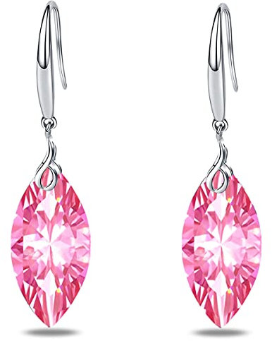 Orecchino da Donna in Argento Sterling 925 5A Rotondo Pera a Forma Quadrata con Zirconi Ciondola l'orecchino per la Signora Anniversario Regalo di San Valentino (Marchesa- Rosa)