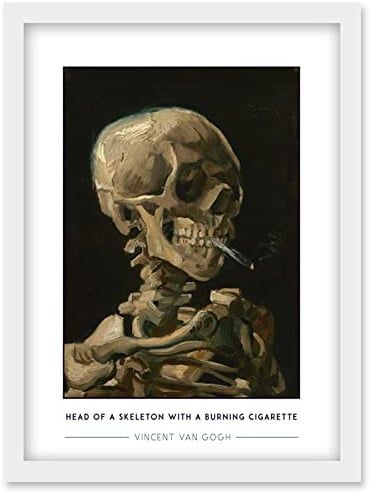 Wee Blue Coo Vincent Van Gogh Head Of A Skeleton With A Burning Cigarette Painting Artwork Framed Wall Art Print A4