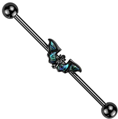 beyoutifulthings Industrial-Piercing Fledermaus Schwarz Abalone Industrial-Barbell Industrial-Bar Chirurgenstahl Stab-länge 38-mm