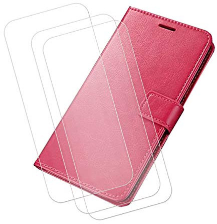 LCEHTOGYE Funda para Realme C53 Case, PU Carcasa Caso + 3 Pedazo Cristal Templado Film Vidrio Protector de Pantalla para Realme C53 - FMR64 - Rojo