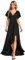 Ever-Pretty Robe de Soirée Femme Longue Col V Manches Courtes Fendue Asymétrique A Line Chic Or 38