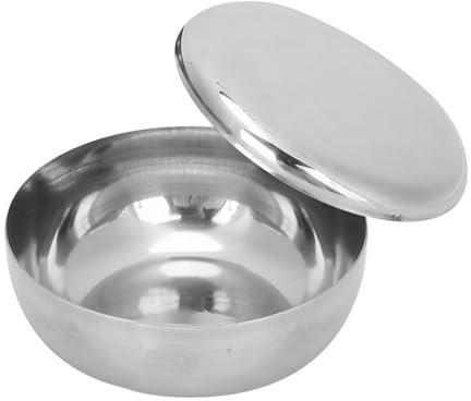 ANKROYU Bol à Savon à Raser, Bol à Raser Pour Homme Bol En Acier Inoxydable Avec Couvercle Savon En Mousse Tasse De Soins de la Barbe Bol à Savon à Raser(Argent)
