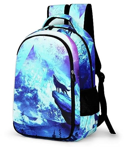 WCEECE Schulrucksack Jungen Teenager 3D-Farbdruck Personalisierter Galaxie Wolf Schulranzen Jungen Teenager Nylon Wasserdichter Großer Rucksack Jugend,Kinderrucksack