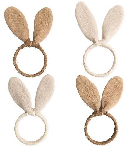Papierdrachen 4 Hasenohren Serviettenringe - Musselinoptik - 4,5 cm Durchmesser - Naturfarben Beige