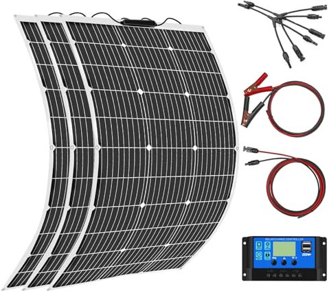 Aysolar 300W 12V Kit Panneau Solaire 3x100W 18V Monocristallin Panneaux Solaires Souple avec 30A Charge Contrôleur pour Camping-car, Toit, Maison,Caravane, Voiture, Bateau,Batterie