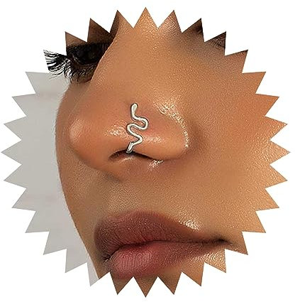 Inateannal Punk Schlange Nasenring Silber U Form Clip Auf Nase Manschette Gefälschte Septum Stud Biegsam Schmuck Für Frauen Und Mädchen