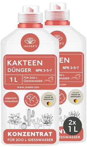 JASKER'S Kakteendünger flüssig 2 L - Kaktusdünger Konzentrat - 100% Schnelldünger - Kaktus Dünger für 400 Liter Gießwasser - Wurzel & Blatt Flüssigdünger - Kakteen Dünger mit Langzeitwirkung