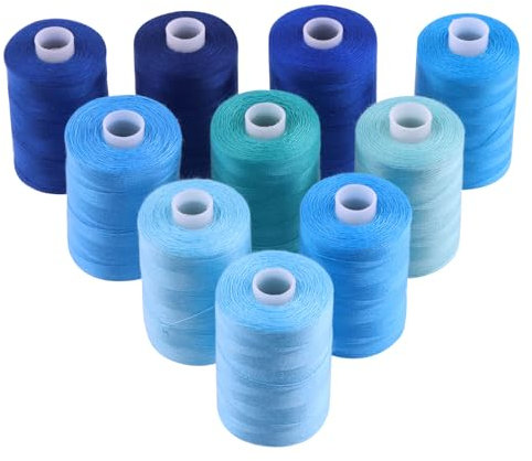 Mardatt Sewing Thread Kit, 10 Colors Polyester Threads 1000 Yards Per Polyester Thread Spools, Handy Sewing Threads Bobbins Sewing Threads Set for Hand Stitching Quilting(Blue)