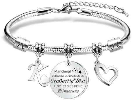 Awyuan Inspirational Armband Initial K Frauen Mädchen Armband für Mädchen Freunde Schwestern Töchter als Geburtstag Weihnachten Graduierung Memoriable Geschenke (K)
