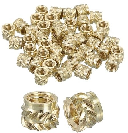 sourcing map Knurled Insert Nuts, 50pcs M4x4mm Lx5.5mm OD 3D Printing Brass Nuts Threaded Inserts Brass Heat Set Insert Embedment Nuts