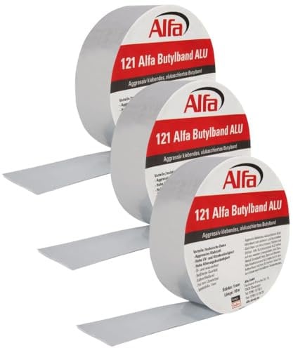Alfa 3x Alu- kaschiertes Butylklebeband 100 mm x 10 m wetterfestes Dichtungsband für ein dauerhaftes Abdichten von Dachanschlüssen Stößen und Wohnwägen