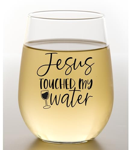 Copa de vino Jesus Touched My Water – Divertido regalo cristiano para mujeres – para ocasiones especiales 30, 40, 50, 60 cumpleaños para mamá – Regalo de jubilación para ella de parte de su hija –