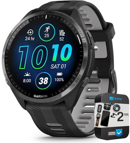 Garmin 010-02809-00 Forerunner 965 Running Smartwatch negro y gris polvo paquete con 2 años CPS paquete de protección mejorada