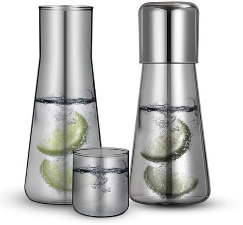 2 Pieces Clear Bedside Water Carafe, Bedside Water Carafe Set, Bedside Carafe And Glass Set, Glass Pitcher Water Jugs With Lids Water Dispenser With Drinking Cup Lid For Bathroom Kitchen 850ml/30oz