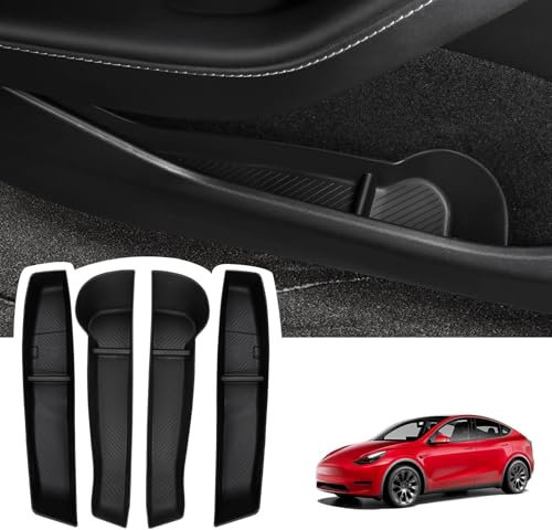 BASENOR 2024 2025 Upgrade 4PCS Tesla Model Y Door Side Storage Box TPE Front & Rear Door Organizer Tray Door Slot Pockets Car Door Protector Liner(Not Fit 2024 Model Y Fremont)
