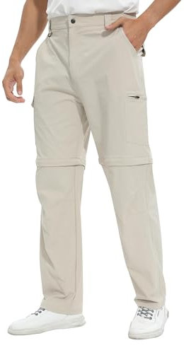 ATLASLAVA Herren Zip Off Wanderhose Abnehmbar Outdoorhose Atmungsaktiv Leichte Trekkinghose Schnelltrocknend Hose mit 6 Taschen Beigebraun 40