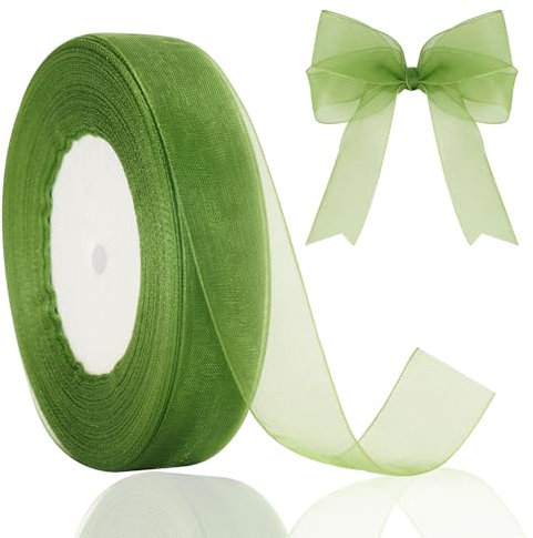 jijAcraft 20mm Transparent Organzaband Salbeigrün: Chiffonband für Geschenk 45m Schmal Tüllband für Schleife Hellgrün Transparent Geschenkband für Blumen Basteln, Weihnachtsbaum