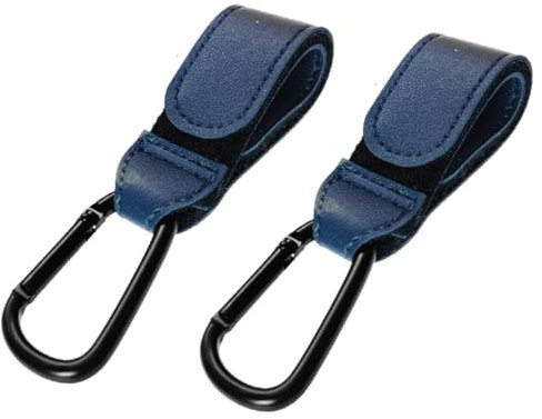 Gancio per passeggino, gancio in pelle per appendere borse per pannolini, confezione da 2 ganci universali per carrozzina, sedia a rotelle, auto, shopping e carrello per animali domestici (blu)