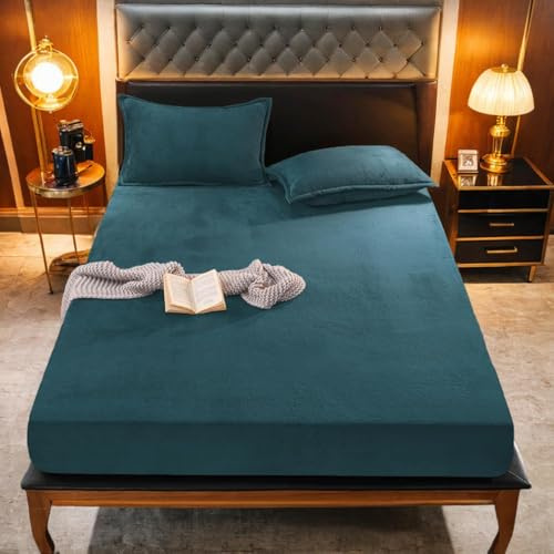 Gezu Plüsch Spannbetttuch Warm Winter Spannbettlaken 90x200cm Petrol Blau | Fleece Flanell Cashmere Touch Spannbetttuch Winter Kuschelig Bettlaken für 25 bis 30cm Matraze