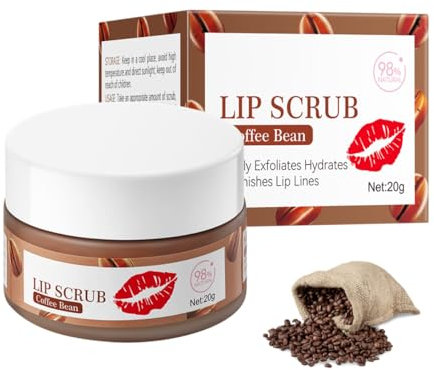 Coffee Bean Lip Scrub - Natural Exfoliator to Hydrate and Brighten Lips, Lip Scrub Exfoliator for Softening and Diluting Lip Lines, 20g, Lip Exfoliator Scrub for Lip Care