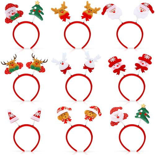 ZZXLOPEZ Weihnachtsstirnbänder, 9 Stück Weihnachtskopfschmuck, Weihnachtsfeier Dekoration, Haarreifen, Haarschmuck, Weihnachts Dekoration, Weihnachtsstirnband Haarschmuck für Erwachsene und Kinder