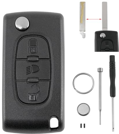 CE0523 3 Tasten Auto Schlüsselgehäuse Für Peugeot Citroen C2 C3 C4 C5 C6 C8 Xsara Picasso mit VA2 Klinge und Batterie CR1620 Pin-Entfernungswerkzeug Schraubendreher Schlüsselring