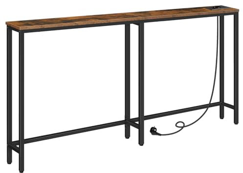 HOOBRO Console Meuble avec multiprise, Table Console avec Station de Charge, Bout de Canapé étroit, Console derrière Le canapé, pour entrée, Couloir, Hall, Marron Rustique et Noir EBF165CXG01