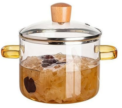 Pentola da cucina in vetro borosilicato resistente al calore, con coperchio, 1,5 l, per zuppe, tagliatelle, pasta, alimenti per bambini