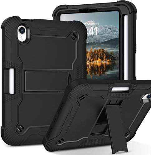 YINLAI Case for iPad Mini 7(A17 Pro)2024/iPad Mini 6 Generation Hybrid Shockproof Rugged Drop Protective Tablet Case with Kickstand & Pencil Holder for iPad Mini 7th/6th 8.3 Inch, Black