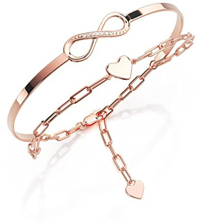 Bracelet Or Rose Femme avec Zircone (Argent 925 plaqué Or Rose) | Bracelet Infini Coeur | Bijoux Femmes | Cadeaux Anniversaire Noël Saint Valentin