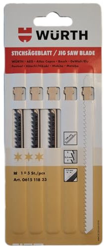 Würth Lama per seghetto alternativo per legno, 5 pezzi, tre stelle, lunghezza: 132 mm (061511833)