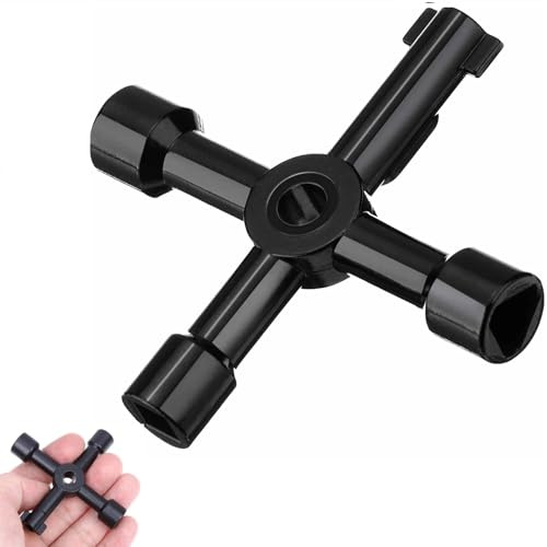 TECHZOCO Llave Multifuncional de 4 puntas, Llave Contador Agua, Armario Eléctrico, ascensor, contador gas, Gabinete eléctrico, para válvulas, Multifuncional, Color Negro